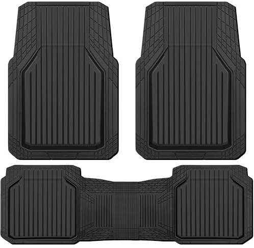 CAR PASS Heavy Duty Rubber Floor Mats for Car, Waterproof Liner Deep Dish Car Mats Full Sets, Universal Trim to Fit for SUV Truck Sedans Vans, All Weather Automotive Floor Mats 3pcs, Solid Black