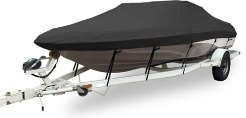 Bootspersenning, Boot Persenning 600D Oxford Gewebe Wasserdicht Bootsplane Bootsabdeckung für V-Rumpf, Ruderboot, Angelboot,Schwarz,6~6.7m(L) x2.54m(W)