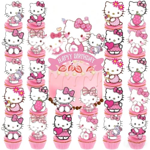 ToVii 25 Pcs Party Cake Toppers Cartoon Birthday Cake Toppers for Boys Girls Party Supplies Decorations Cupcake Toppers for Kids Birthday Baby Shower