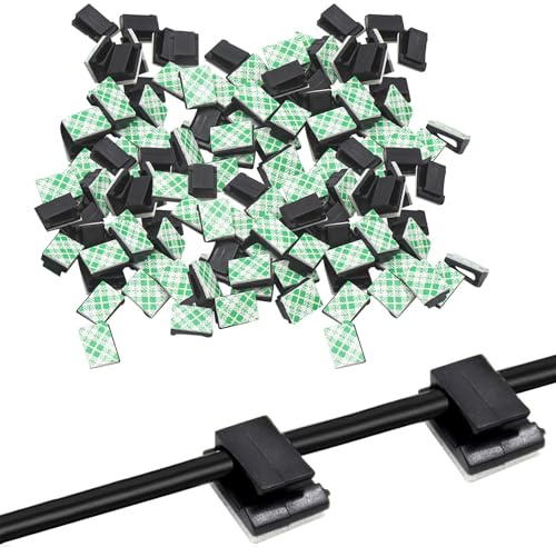 50PCS Cable Clips, Self Adhesive Cable Clips, Black Outdoor Light Wire Clips Cable Wire Management Holder for Home, Office, Desk, Wall, Workshop, Christmas Hanging Decorations, Outdoors Fairy Light