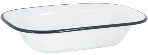Argon Tableware 16 x 12cm White Enamel Pie Dish - Navy - 1x Classic Pressed Steel Baking Tin, Non-Stick Enamel Oven Dish, Lightweight & Durable Camping Cookware, Rustic Country Kitchen Bakeware