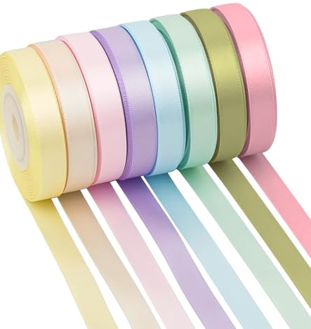 TAKONE Satinband färgglada set om 8 stycken 10 mm x 22,8 m band pastell