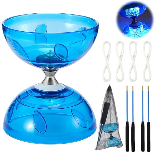 SKIKHN Diábolo LED con rodamiento de bolas, 3 rodamientos con palos y cuerda, juego de malabares para principiantes, con 2 pares de palos de mano + 4 cuerdas de repuesto, para interiores y exteriores