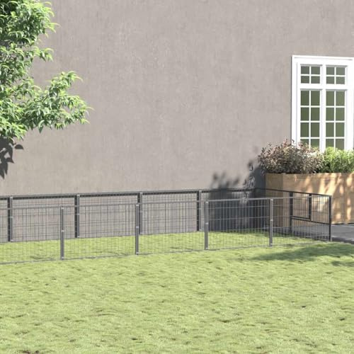 Hundezwinger Silbern 12 m² Stahl Gitterkäfig mit abschließbarer Tür für Sicherheit und Belüftung, robuster Außenkäfig aus strapazierfähigem Maschendraht für große Hunde