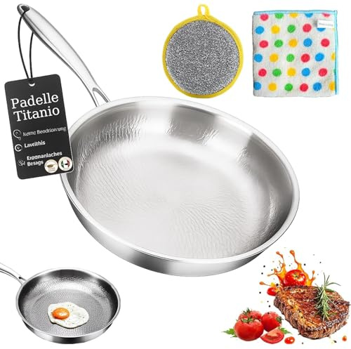 Generico Padella Titanio Puro, Padella in Titanio Titanium Pro Senza Rivestimento con Manico Rimovibile 20/24/26/28/30 cm, Compatibile Induzione Gas Elettrico (Senza Coperchio, 28 cm)
