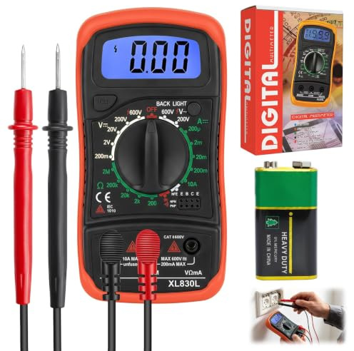Digital Multimeter Voltmeter Battery Multi Tester Voltage AC DC Volt OHM Amp, Current Meter with LCD Display Backlight for Household Electrical Testing and Car Circuit Diagnosis