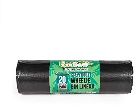 Ecobag - 20 Pack Eco-Friendly Wheelie Bin Liners - 240L - 18 Microns - Heavy Duty & Leak Resistant Recycling Bags for Garden, Kitchen, House, Office & Caterers (1194 x 1325mm)