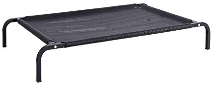 lionto Outdoor Hundeliege erhöht, stabile Haustierliege mit guter Luftzirkulation schützt vor Bodenkälte, 75x47 cm, Abnehmbarer Bezug aus atmungsaktivem Netzgewebe, robuster Metallrahmen, schwarz