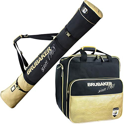 BRUBAKER Kombi Set St. Moritz - Skisack und Skischuhtasche - Schwarz Gold - 170 cm