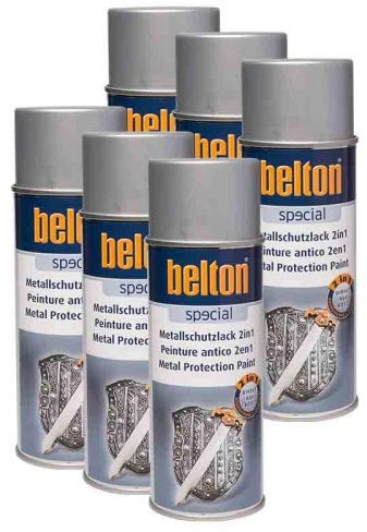6 x Belton Metallschutzlack 2in1 silber 0,4l (Lackspray)