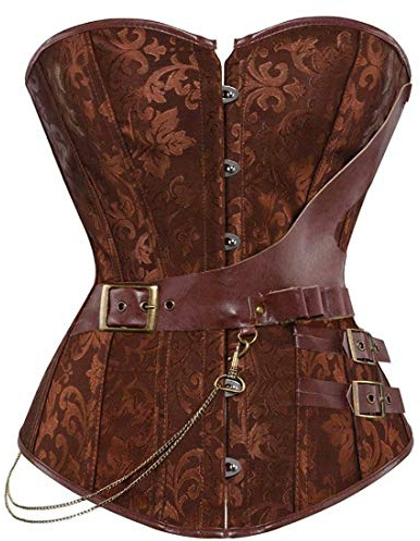 Josamogre Bustier Corsetto Donna Steampunk Gotico in Pelle Top Taglie Forti Fantasy Barocco Pirata Costumi Marrone M