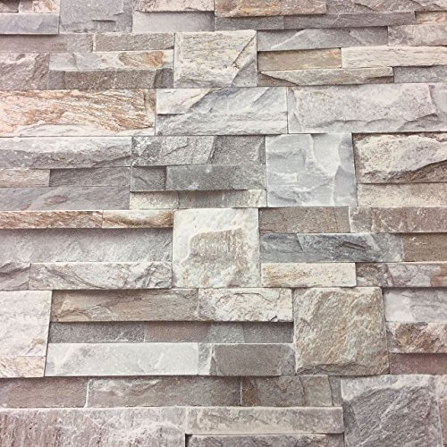 3D Grey Slate Brick Stone Effect Wallpaper Luxury Textured Non Woven Vinyl from Y�L
