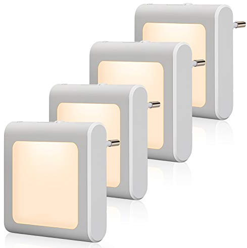 Emotionlite Presa di Luce Notturna con Sensore Crepuscolare, Luce Notturna Bambini, Luminosità Regolabile in modo continuo Molto bene per la camera dei bambini,corridoio,Bianco caldo, 4 pezzi