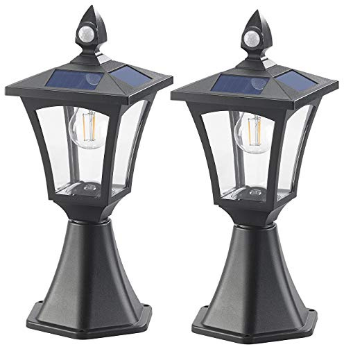 Royal Gardineer Solar Gartenlampen: 2er-Set Solar-LED-Stand- & Wandlaternen, PIR-Sensor, 300 lm (Laterne außen, Stand Solarleuchten, Panel)