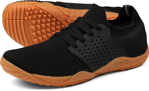 WHITIN Men's Barefoot Minimalist Running Shoes Wide Toe Box, Black Gum, 10
