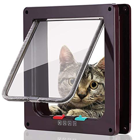 Porta per Gatti HUA Porta per Animali Domestici/Gattaiola con Chiusura A 4 Vie, Porta ABS Porta A Flap Antivento per Pareti in Vetro Scorrevole per Interni Ed Esterni, 3 Taglie (Size : Large)