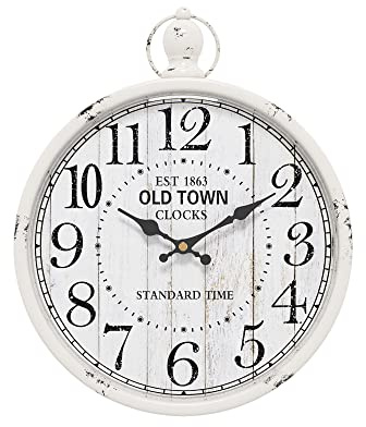 Menterry Retro Round Wall Clock. White Vintage Antique Style. Battery Operated Silent Wall Clocks for Farmhouse,Bathroom,Kitchen,Bedroom,Office, (11.8 H x 9.3 W)