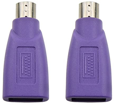 ZZHXSM Adaptador USB a PS2, 2 unidades, color morado USB hembra a PS/2 macho, adaptador cambiador para teclado de mouse y escáner de código de barras, adaptador de teclado USB a PS/2