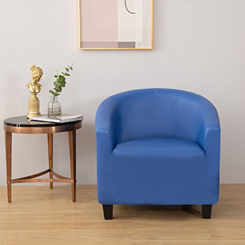 YOPOIY PU Leder Club Chair Schonbezug, Wasserfeste Sesselbezug, Stretch Sesselhusse, rutschfest Bezug für Wannensessel für Wohnzimmer Bartheke -blau-1