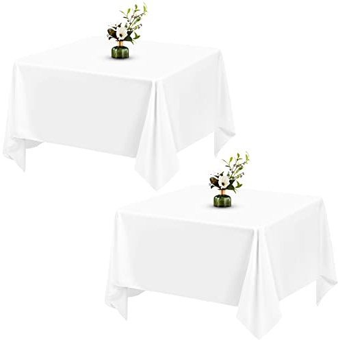 Showgeous 2 Stück Weiße Tischdecke Tischtuch Eckig 132x132cm Polyester Tischtuch quadratischer Stoff Tischdecken Abwaschbare Lotuseffekt Eckig Tischdecke für Hochzeit Bankett Restaurant Buffet Partys