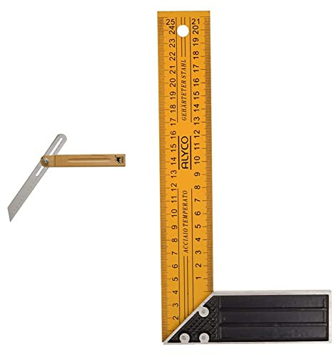 Metrica 69650 Fausse équerre base bois 250 mm & Alyco 197390 Équerre en acier trempé avec manche en aluminium et graduation des deux côtés 250 mm