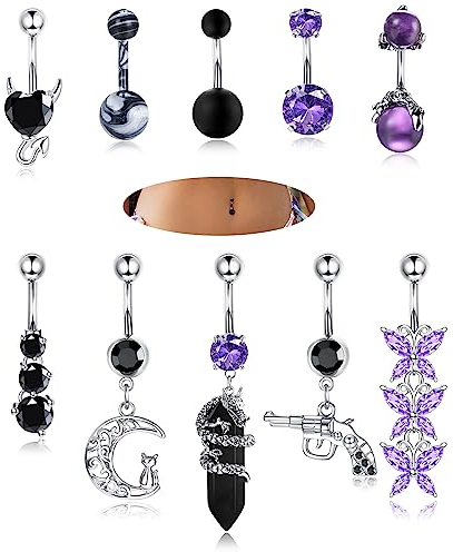 Adramata 10Pcs 14G Bauchnabelpiercing Chirurgenstahl Herz Schmetterling Bauchnabelpiercing Hängend Set Piercing Bauchnabel Rosa Blau Bauchnabelpiercing Ring Körper Piercing Schmuck Sommer Strand