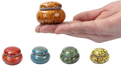 Urna Pequeña Artesanal Para Cenizas Humanas - 1.6 Pulgadas - Hermoso Recuerdo Mini de Cerámica - Capacidad 1.2 Pulgadas Cúbicas (Naranja)