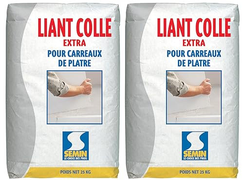 Colle Liant Extra Semin, Carreaux de Plâtre, Intérieur, Poudre, Sac de 25 kg (Lot de 2)