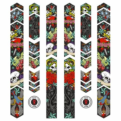 BIKE-label Fahrrad Aufkleber 14-teilig XL Set Tattoo Motiv Skull Old School X400118VA