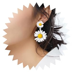 Wendalern Weiße Blume Ohrringe Doppelte Gänseblümchen Blume Emaille Ohrringe Boho Metall Matte Blume Aussage Ohrstecker Brautschmuck Für Frauen Und Mädchen