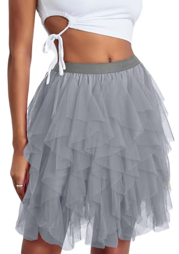 Geagodelia Damen Tüllrock Kurz Elegant Minirock Sommerrock Vintage Tütü Tutu Mini Tüll Rock One Size 34/36/38 F-44436