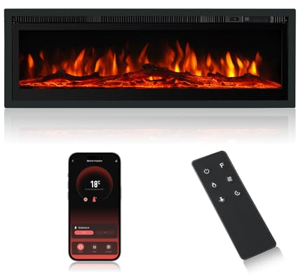 MachenFlame 40 Smart WIFI Inset Wall Mount Freestanding Electric Fireplace with Crystal and Logset, Room Heater with 9 Flame Colors, Black. (102CM-WIFI)