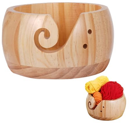 Garnschale für Wolle, Garnhalter Holz Strickschale 15x8cm, Wollschale Garnschale Holz, Crochet Yarn Bowl Verhindert Verheddern, Garnhalter Wolle Holzgarnschüsseln zum Häkeln für Strick Häkelprojekte