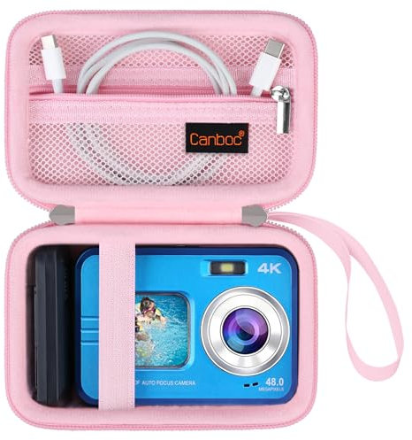 Canboc Waterproof Camera Case for HICSHON 11FT Compact Waterproof Digital Camera, 4K 48MP Underwater Camera Bag, Zipper Mesh Pocket fits USB Cable, Batteries, Pink (Case Only)
