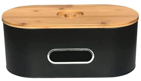 Paneras Caja De Pan Caja De Pan De Metal con Tapa De Tabla De Cortar De Madera Recipiente De Almacenamiento De Pan Creativo con Ventana Transparente Paneras para Guardar El Pan(Black)