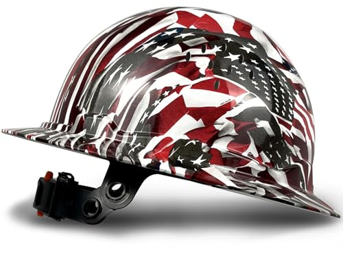 SAFEBUILDER SBD-G1C Construction Full Brim Safety Helmet HDPE Hard Hat Vented Hardhats Sunshade Carbon Fiber Pattern Industrial Work Certified ANSI/ISEA Z89.1 (B-Flag-Full Brim Hard Hats)