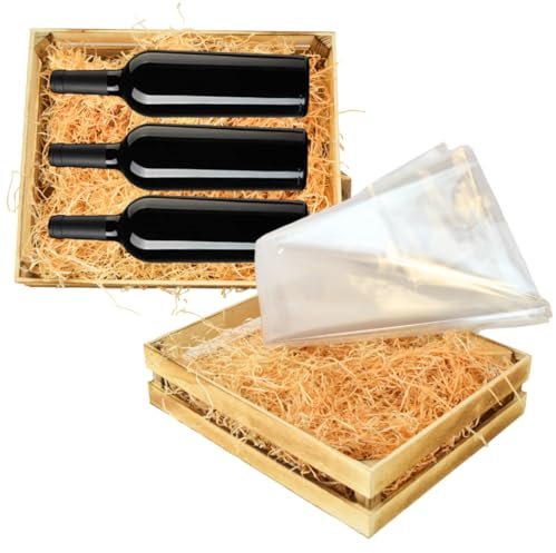 DUE ESSE S.N.C. DI SABATINI ALDO PZ 1 CASSETTA VINO IN LEGNO NATURALE SPAZIO PER 3 BOTTIGLIE + PAGLIA + FOGLIO PLP 100X130 CM TRASPARENTE PER REGALO CONFEZIONE NATALE REGALO CESTO NATALIZIO