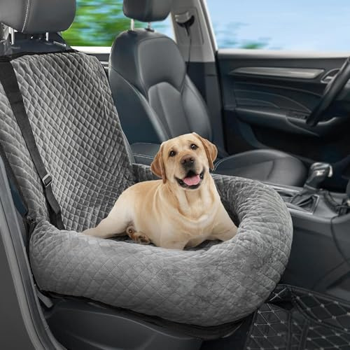 Hundesitz Auto für Kleine bis Mittlere Hunde – Sicherheitssitz für Haustiere, abnehmbar und leicht zu reinigen, komfortabler und kuscheliger Autositz für Haustiere (Grau, Mittelgroße Hunde)