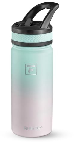 Fanhaw Borraccia termica per bambini con coperchio con cannuccia, in acciaio inox, a doppia parete, sottovuoto, a prova di perdite, senza BPA, per ragazzi e ragazze (verde e rosa)