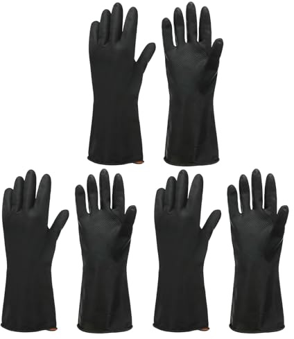 sourcing map Chemical Resistant Gloves, Latex Industrial Gloves Anti-Slip Protective Safety Work Glove for Cleaning Dish Washing Resist Acid Alkali, Medium, Black, Pair of 3