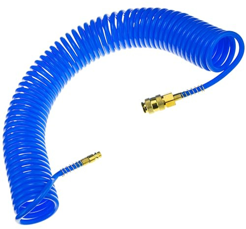 STIX PU Druckluft Spiralschlauch 5/8 mm 10 m mit Schnellkupplung 10 bar | PU Schlauch, Knickschutz, Max. 10 bar, Für Druckluftwerkzeuge