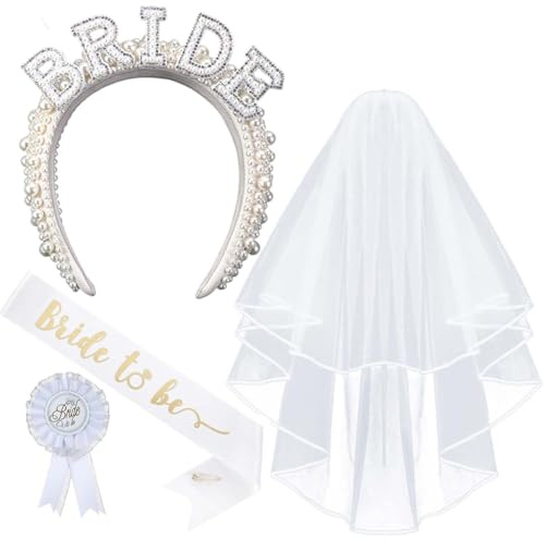Accessoires Für Bride to Be, Junggesellenabschied Frauen - Bride to Be Schärpe, Schleier Braut, Bride Perlen Haarreif Und Ein Abzeichen, JGA Accessoires Frauen, Bachelorette Party Accessories