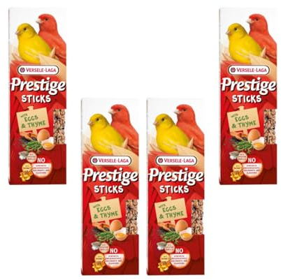 Versele-Laga Prestige Sticks Canaris Œuf & Thym | Pack de 4 | 4 x 60 g | Snack pour canaris | sans conservateurs, colorants ou arômes synthétiques
