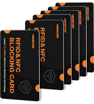 RFID Blocking Card, NFC Debit Credit Card Passport Protector, Entire Wallet Protection Blocker Set for Men & Women, Smart Slim Design Perfectly fits in Wallet and Purse (Blackorange, 6)