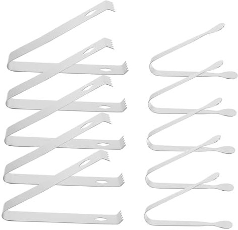 GLEAVI 10 Pièces pince à glace en acier inoxydable cube de glace pince barbecue inox pince inox pince à sucre pince bbq pinces de service en acier inoxydable Chaîne de service Silver