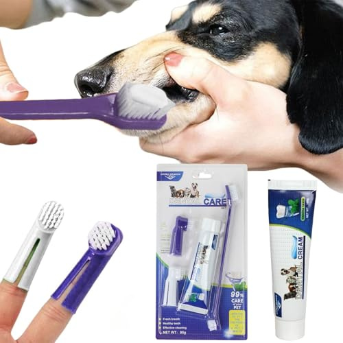 Hund Zahnpflege Set,Hundezahnpasta gegen Zahnstein,Hundezahnbürste,Hundezahnpasta,Hundezahnpasta Gegen Mundgeruch,Hundezahnpasta mit Fingerling,mit Zahncreme Zahnbürste