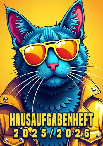 Coole Katze Hausaufgabenheft 2025/2026 mit Datum: Der Schülerkalender für Grundschule und Gymnasium, Schulplaner für Jungen und Mädchen, Hausaufgabenplaner DIN A5
