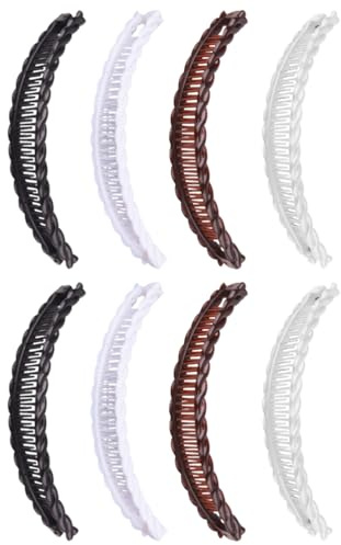 JchEnye Set di 8 Pinze Banane per Capelli - Nero, Bianco, Marrone, Trasparente, Pinze Verticali per Capelli Lunghi