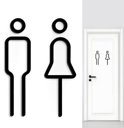 Modernes Schwarzes WC Schild Selbstklebend mit Männer Frauen Symbol | Toilettenschild – Elegantes Acryl WC Türschild – als Gäste WC und Toilettentür Dekoration in Privaten und Öffentlichen
