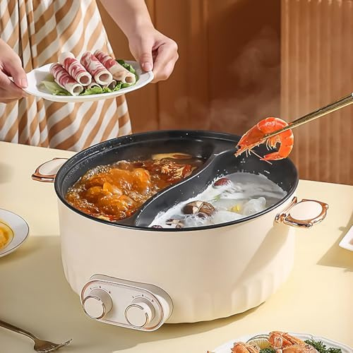 Kensbro 2000W Hotpot Elektrisch Pot, 6L Hot Pot Elektrisch | Tragbare Multifunktionale Antihaft-Bratpfanne mit Schnellheizung & Doppeltes Drehknopf für Wohnheim Camping Haus
